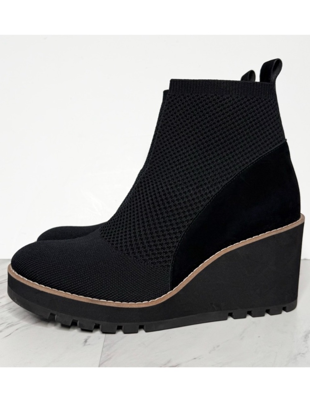 Eileen Fisher Quill Black Knit Wedge Bootie 9